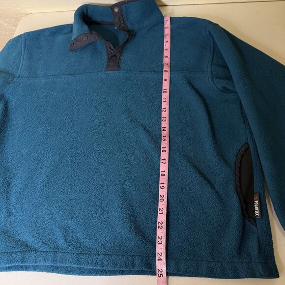 Vintage Cabelas Fleece Snap Pullover Unisex Medium Teal Polartec Sweater Outdoor - Picture 4 of 12